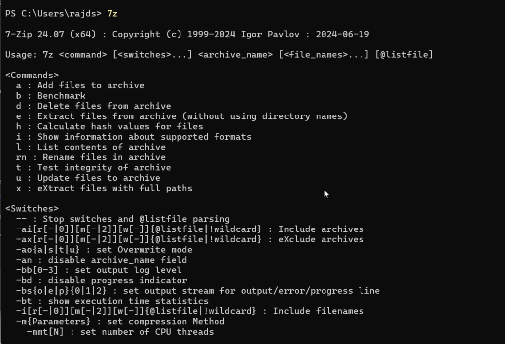 Командная строка 7Zip