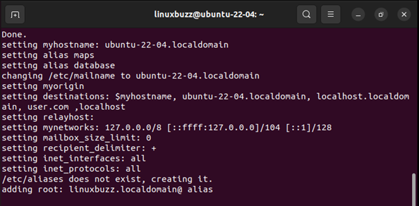 Представленные параметры для Postfix-Ubuntu-22-04