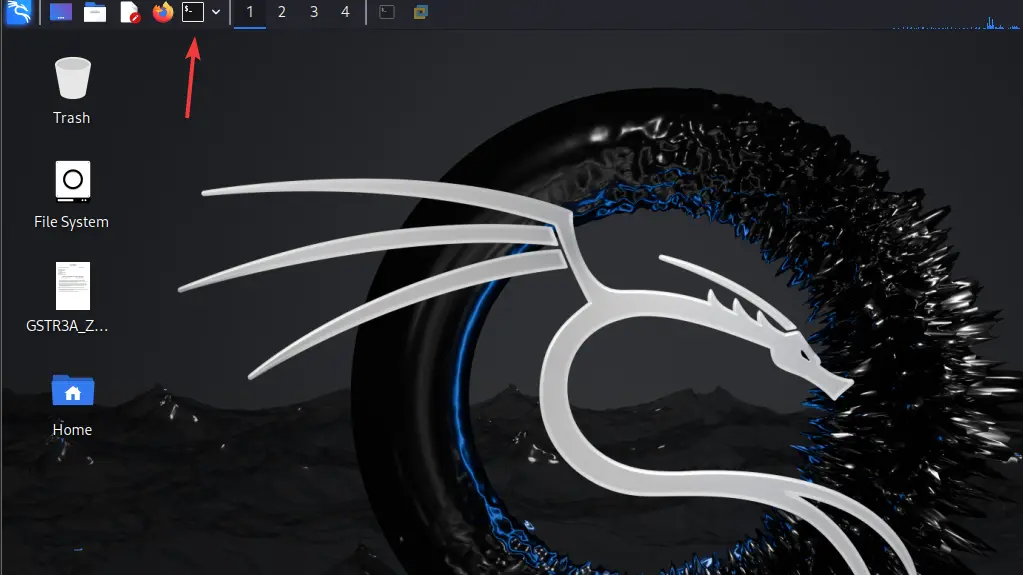 Откройте командный терминал Kali Linux