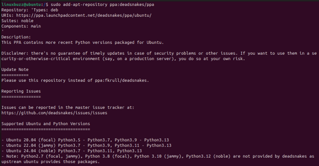 Добавить Deadsnake PPA Ubuntu 24.04