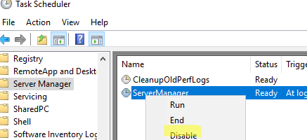 Отключение задачи ServerManager по расписанию