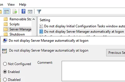 GPO: Не отображать диспетчер сервера автоматически при входе в систему 