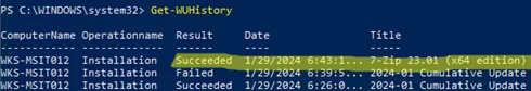Get-WindowsUpdate: проверка установки обновления программного обеспечения на клиентском компьютере