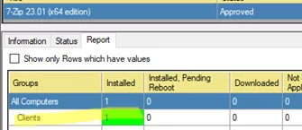 Состояние развертывания пакетов WSUS на клиентах