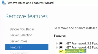 Удаление функции Azure Arc Setup на Windows Server 2022