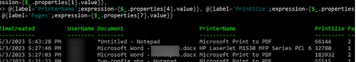 PowerShell: список истории печати в Windows 