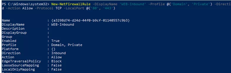 New-NetFirewallRule создание нового правила брандмауэра с помощью powershell