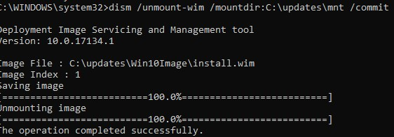 размонтировать образ wim с изменениями фиксации