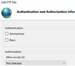 Настройки аутентификации и авторизации FTP-сервера