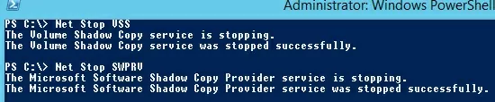 остановка служб теневого копирования: vss и swprv 