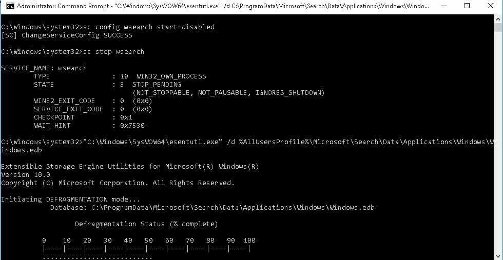 Дефрагментация Windows-edb с помощью esentutl