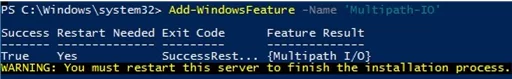 Add-WindowsFeature -Name 'Multipath-IO' - включение mpio на Windows Server