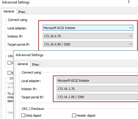 Windows Server 2016 multipath iscsi - привязка разных целевых IP-адресов к разным инициаторам