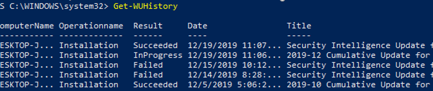 Get-WUHistory - проверка истории обновлений windows