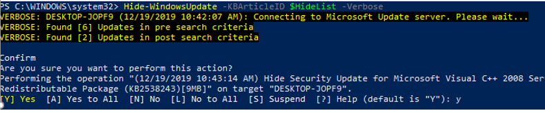 powershell - скрыть определенные КБ в обновлении windows