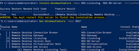 установить RDS-RD-Server с помощью powershell