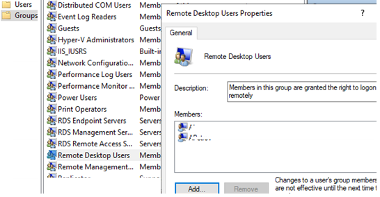 добавить пользователя rds в группу пользователей удаленных рабочих столов