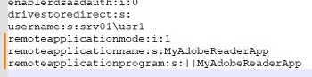 изменить файл rdp для запуска remoteapp