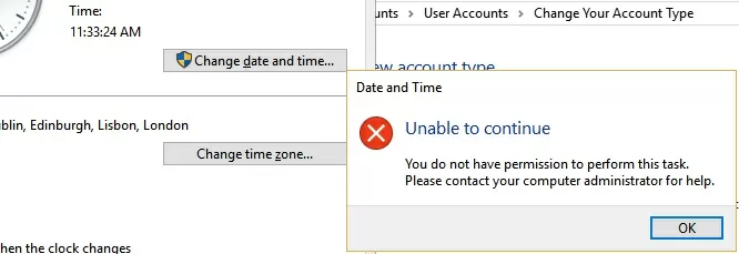 cant change time zone on windows 10 and windows server 2019 Невозможно продолжить. У вас нет разрешения на выполнение этого задания