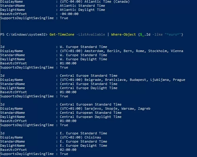 powershell filter timezones