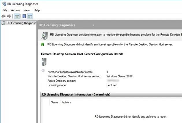 RD Licensing Diagnoser не выявил проблем с лицензированием для сервера Remote Desktop Session Host