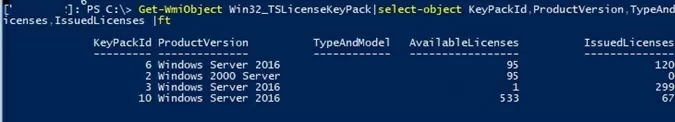 Win32_TSLicenseKeyPack получить установленные пакеты RDS CAL