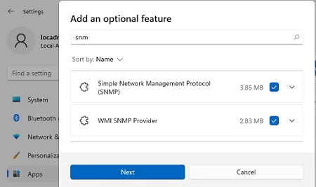 установка Simple Network Management Protocol (SNMP) в Windows 11