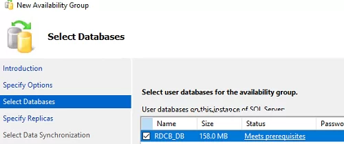 Выбор базы данных RDCB для группы доступности SQL Always On