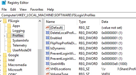 Настройка FSLogix в реестре