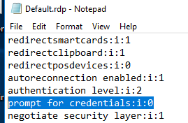 rdp-файл: запрос учетных данных:i:0