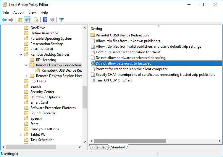 отключить политику "Не разрешать сохранять пароли"