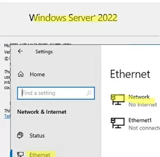 изменение местоположения сети через пользовательский интерфейс Windows Server 2022