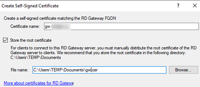 Использование самоподписанных сертификатов на шлюзе RD