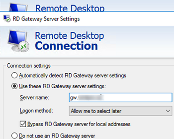 mstsc клиент - использование RD шлюза