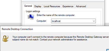 Невозможно подключить компьютер: Адрес сервера шлюза удаленных рабочих столов не соответствует имени темы сертификата 