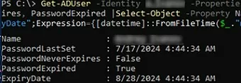 msDS-UserPasswordExpiryTimeComputed показывает, когда истечет срок действия пароля пользователя рекламы