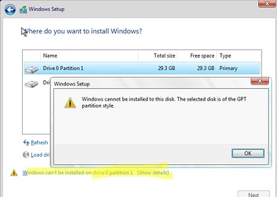 Windows не может быть установлена на этот диск, выбранный диск имеет стиль разделов GPT