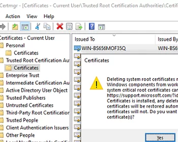 Удаление корневого сертификата системы в Windows
