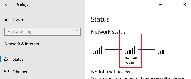 win 10 - статус сети открыт для сетевой карты ethernet0