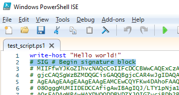 блок подписи в файле сценария powershell 