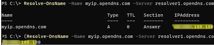 получить мой публичный ip из opendns с помощью powershell