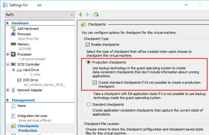 включить Production Checkpoint в настройках Hyper-V VM