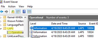 Журналы событий Windows LAPS в Event Viewer