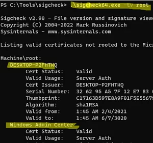 sigcheck проверка корневых сертификатов