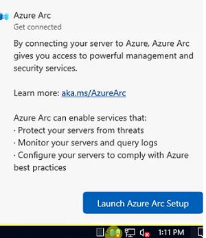 Azure Arc Setup автоматически устанавливается и запускается в журнале на Windows Server 2022