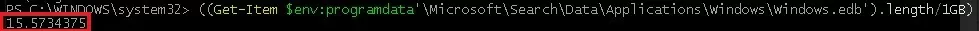 powershell получить размер файла windows.edb