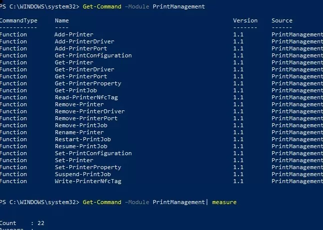 powershell модуль PrintManagement