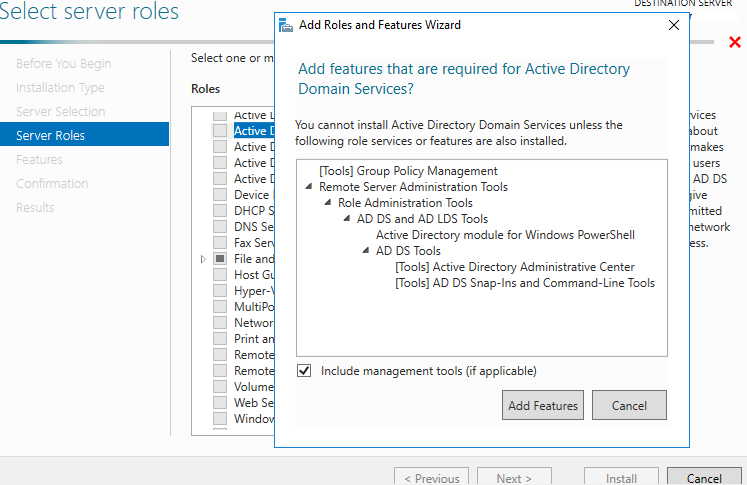 установка роли Active Directory Domain Services windows 2016