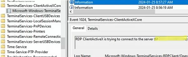 Просмотр журналов клиента RDP в Event Viewer