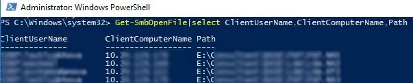 powershell: список открытых файлов smb с именами пользователей